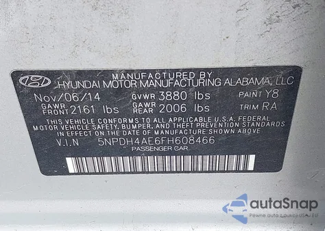 2015 Hyundai Elantra Se из США, поврежденный, VIN 5NPDH4AE6FH608466